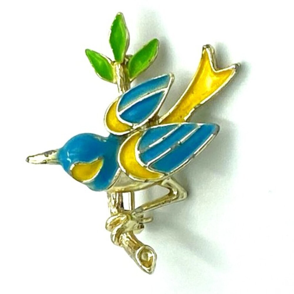 Vintage Enamel Swallow Bird on‎ Branch Pin Brooch Colorful